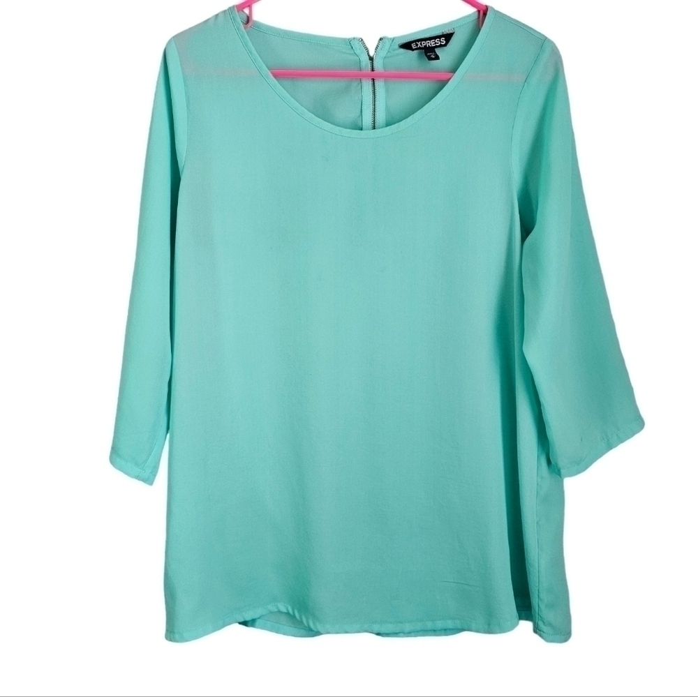 Express zipper back teal blouse 3/4 sleeve womens size medium